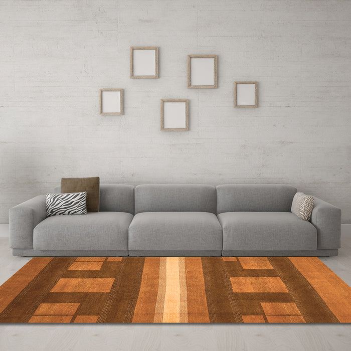 Machine Washable Abstract Orange Modern Area Rugs in a Living Room, wshabs435org