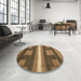 Round Machine Washable Abstract Bronze Brown Rug in a Office, wshabs435