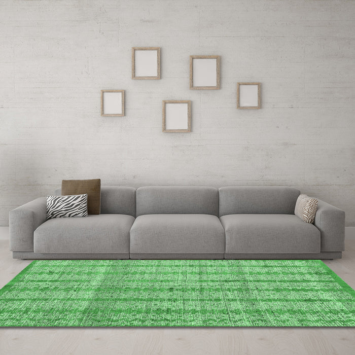 Machine Washable Abstract Emerald Green Modern Area Rugs in a Living Room,, wshabs4360emgrn