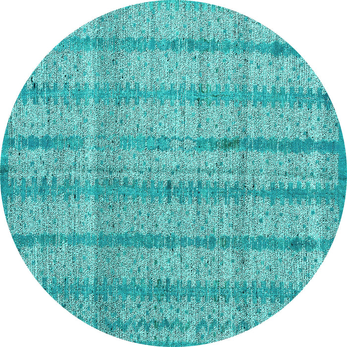Round Machine Washable Abstract Turquoise Modern Area Rugs, wshabs4360turq