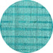 Round Machine Washable Abstract Turquoise Modern Area Rugs, wshabs4360turq