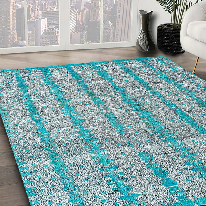 Abstract Blue Modern Rug in Family Room, abs4360
