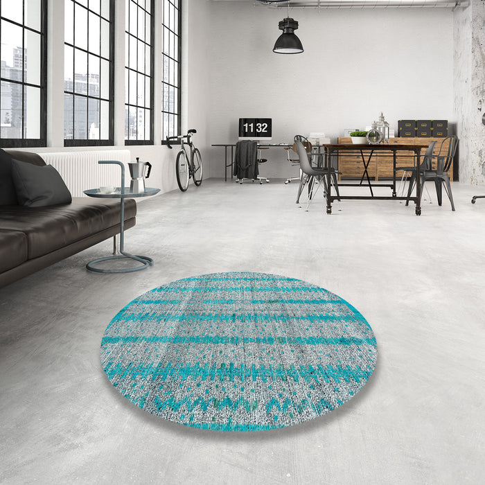 Round Abstract Blue Modern Rug in a Office, abs4360