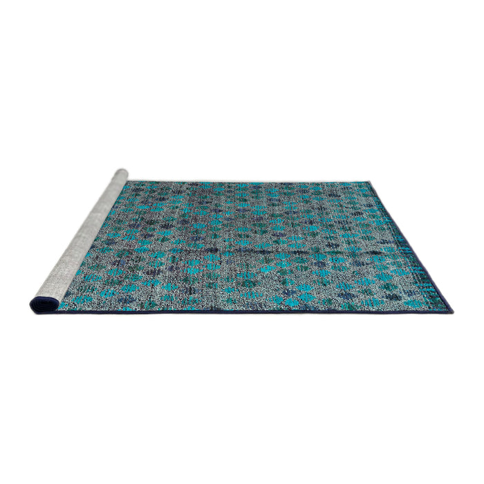 Sideview of Machine Washable Abstract Deep Turquoise Green Rug, wshabs4361