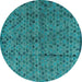 Round Machine Washable Abstract Turquoise Modern Area Rugs, wshabs4361turq