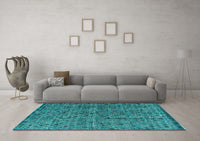 Machine Washable Abstract Turquoise Modern Rug, wshabs4361turq