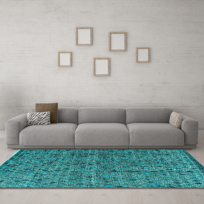 Machine Washable Abstract Turquoise Modern Area Rugs in a Living Room,, wshabs4361turq