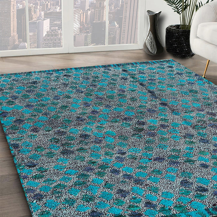 Abstract Deep Turquoise Green Modern Rug in Family Room, abs4361
