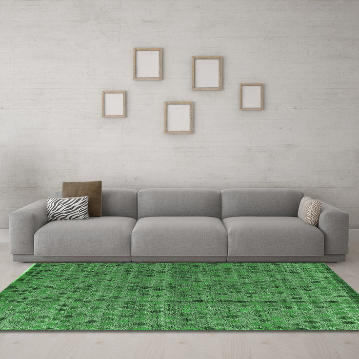 Machine Washable Abstract Emerald Green Modern Area Rugs in a Living Room,, wshabs4361emgrn