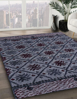 Machine Washable Abstract Slate Blue Grey Blue Rug in a Family Room, wshabs4362