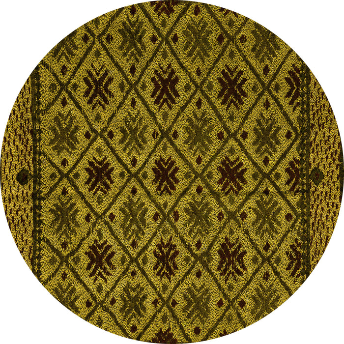 Round Abstract Yellow Modern Rug, abs4362yw