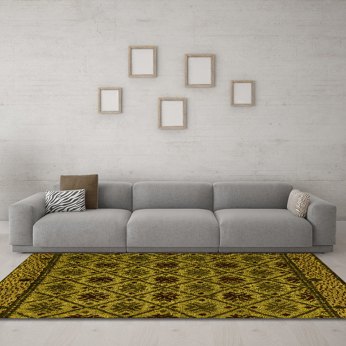 Machine Washable Abstract Yellow Modern Rug in a Living Room, wshabs4362yw