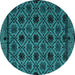 Round Machine Washable Abstract Turquoise Modern Area Rugs, wshabs4362turq