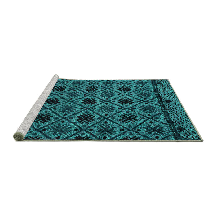 Sideview of Machine Washable Abstract Turquoise Modern Area Rugs, wshabs4362turq