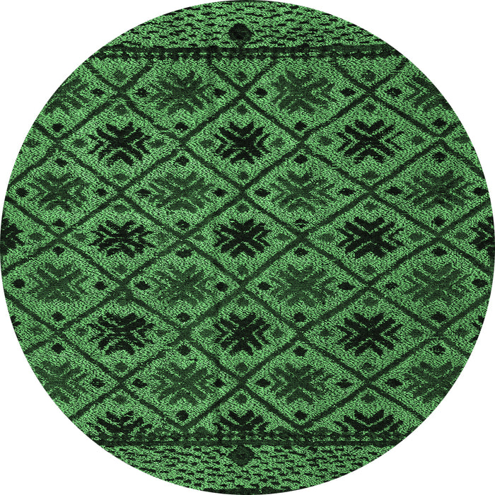 Round Machine Washable Abstract Emerald Green Modern Area Rugs, wshabs4362emgrn