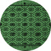 Round Machine Washable Abstract Emerald Green Modern Area Rugs, wshabs4362emgrn