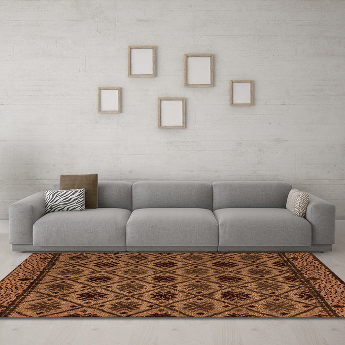 Machine Washable Abstract Orange Modern Area Rugs in a Living Room, wshabs4362org