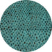 Round Machine Washable Abstract Turquoise Modern Area Rugs, wshabs4363turq