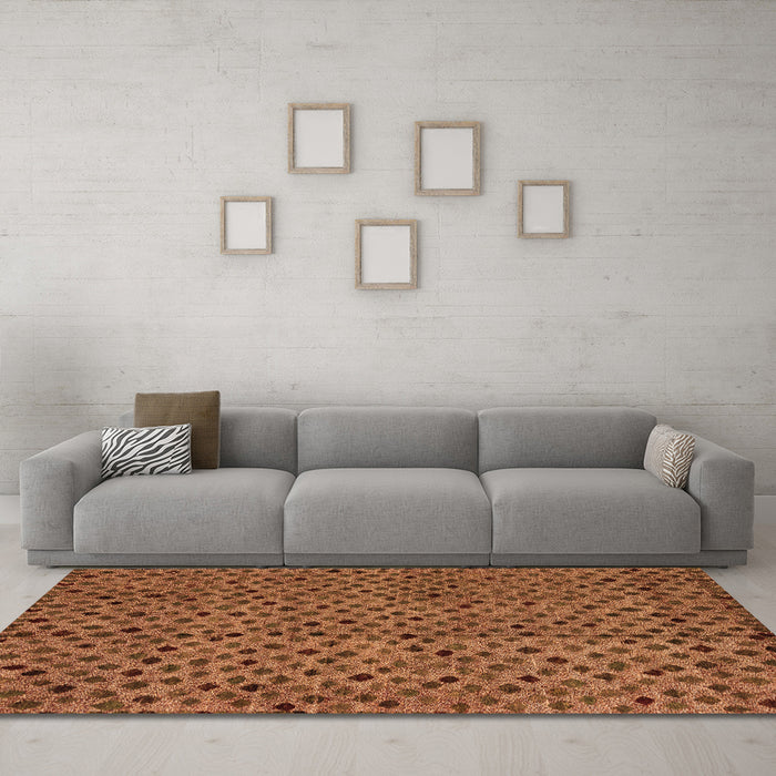 Machine Washable Abstract Orange Modern Area Rugs in a Living Room, wshabs4363org