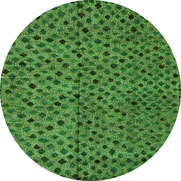 Round Machine Washable Abstract Green Modern Area Rugs, wshabs4363grn