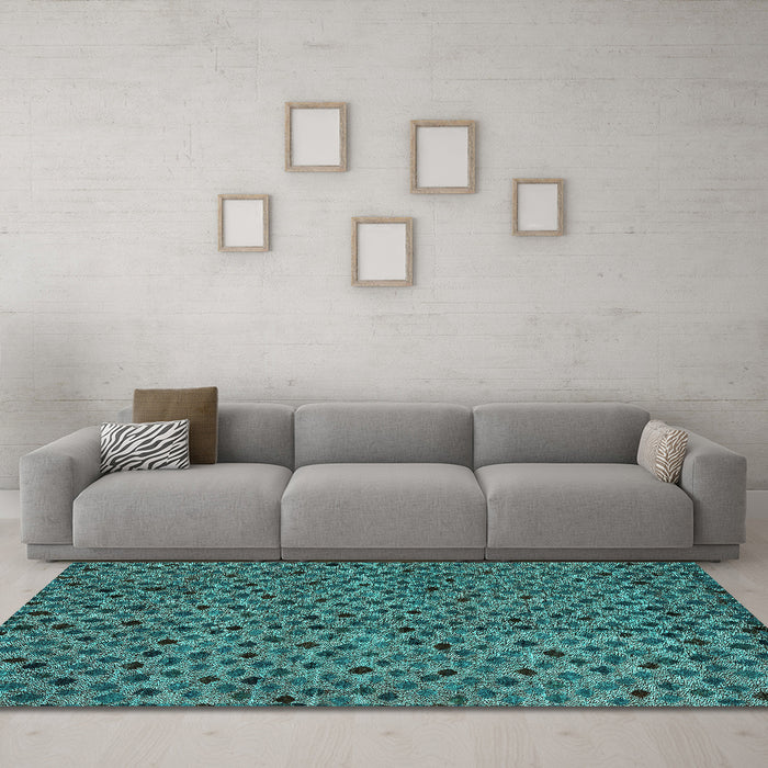 Machine Washable Abstract Turquoise Modern Area Rugs in a Living Room,, wshabs4363turq