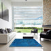 Square Abstract Blue Persian Rug in a Living Room, abs4364