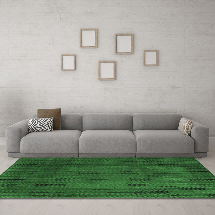 Machine Washable Persian Emerald Green Bohemian Area Rugs in a Living Room,, wshabs4364emgrn