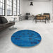 Round Machine Washable Abstract Blue Rug in a Office, wshabs4364