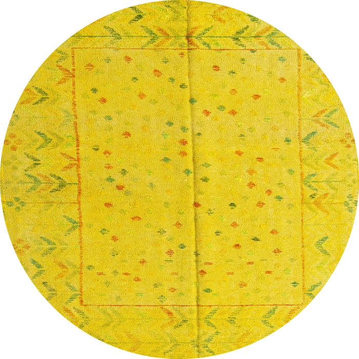 Round Machine Washable Abstract Deep Yellow Rug, wshabs4365