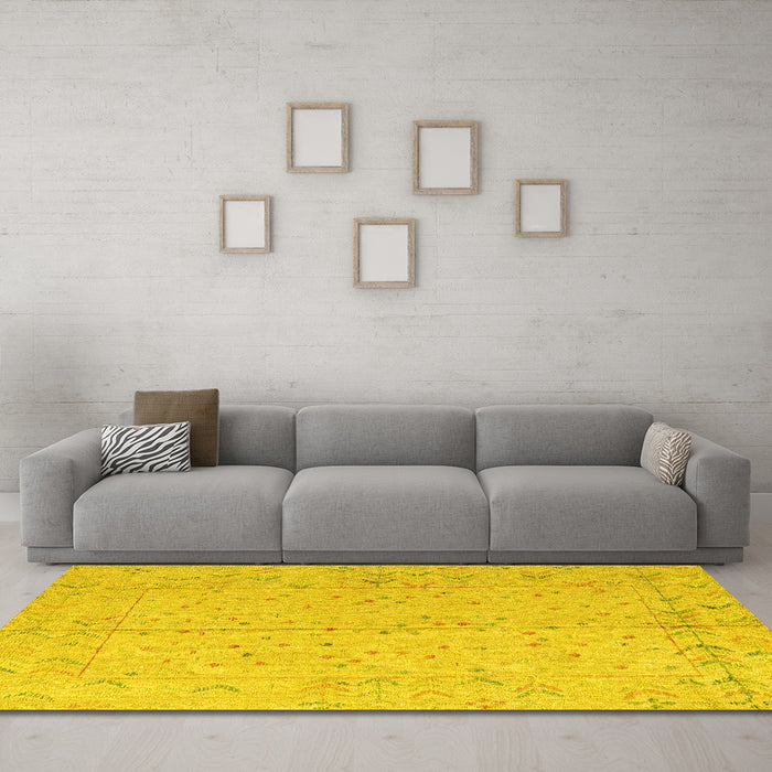 Machine Washable Abstract Yellow Modern Rug in a Living Room, wshabs4365yw