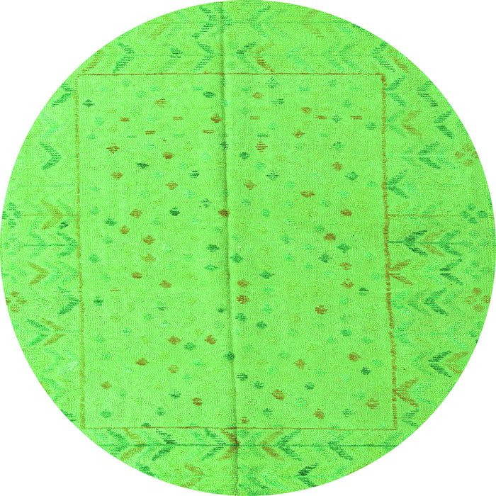 Round Machine Washable Abstract Green Modern Area Rugs, wshabs4365grn