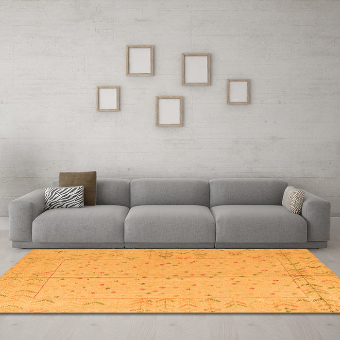 Machine Washable Abstract Orange Modern Area Rugs in a Living Room, wshabs4365org