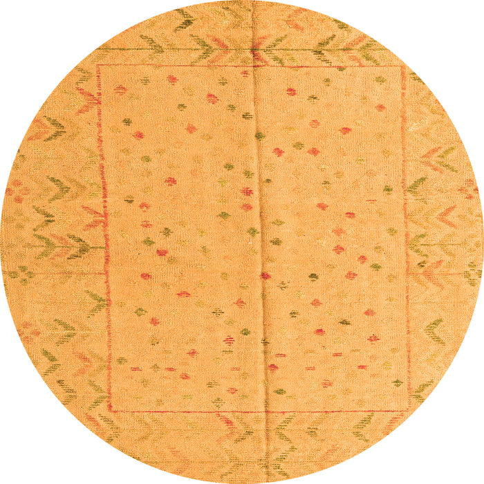 Round Machine Washable Abstract Orange Modern Area Rugs, wshabs4365org