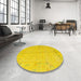 Round Machine Washable Abstract Deep Yellow Rug in a Office, wshabs4365