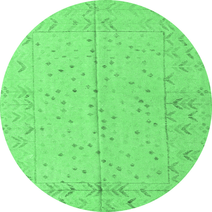 Round Machine Washable Abstract Emerald Green Modern Area Rugs, wshabs4365emgrn