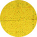 Round Abstract Yellow Modern Rug, abs4365yw