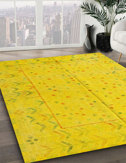 Machine Washable Abstract Deep Yellow Rug in a Family Room, wshabs4365