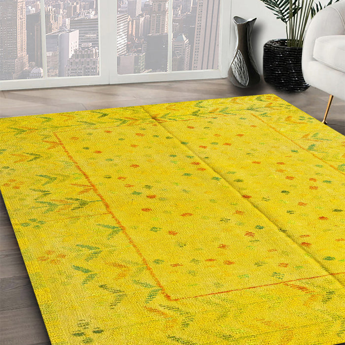 Machine Washable Abstract Deep Yellow Rug in a Family Room, wshabs4365