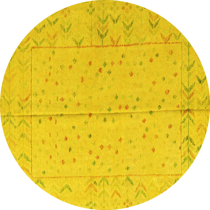 Round Machine Washable Abstract Yellow Modern Rug, wshabs4365yw