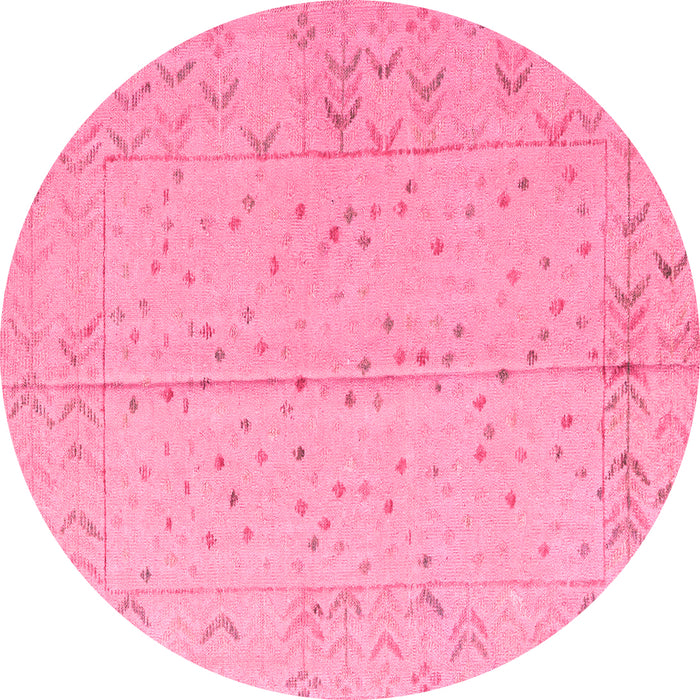 Round Machine Washable Abstract Pink Modern Rug, wshabs4365pnk