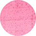 Round Machine Washable Abstract Pink Modern Rug, wshabs4365pnk