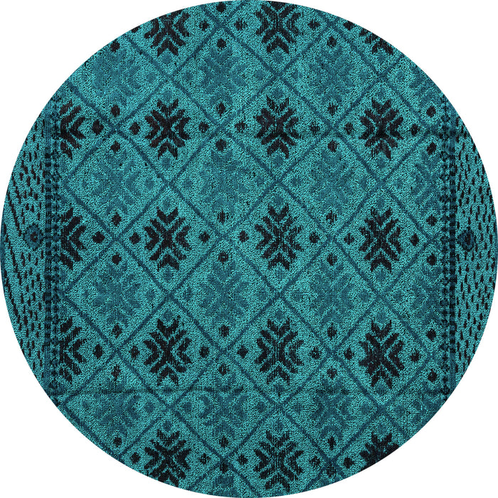 Round Machine Washable Abstract Turquoise Modern Area Rugs, wshabs4366turq