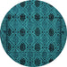 Round Machine Washable Abstract Turquoise Modern Area Rugs, wshabs4366turq