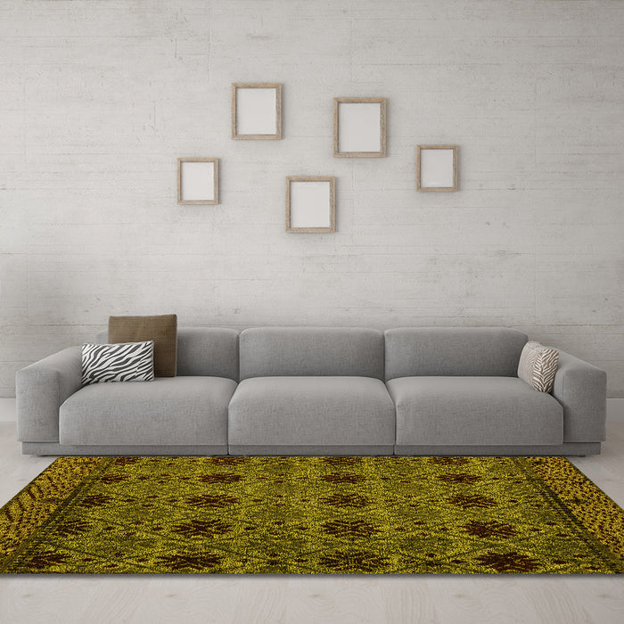 Machine Washable Abstract Yellow Modern Rug in a Living Room, wshabs4366yw