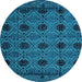 Round Machine Washable Abstract Light Blue Modern Rug, wshabs4366lblu