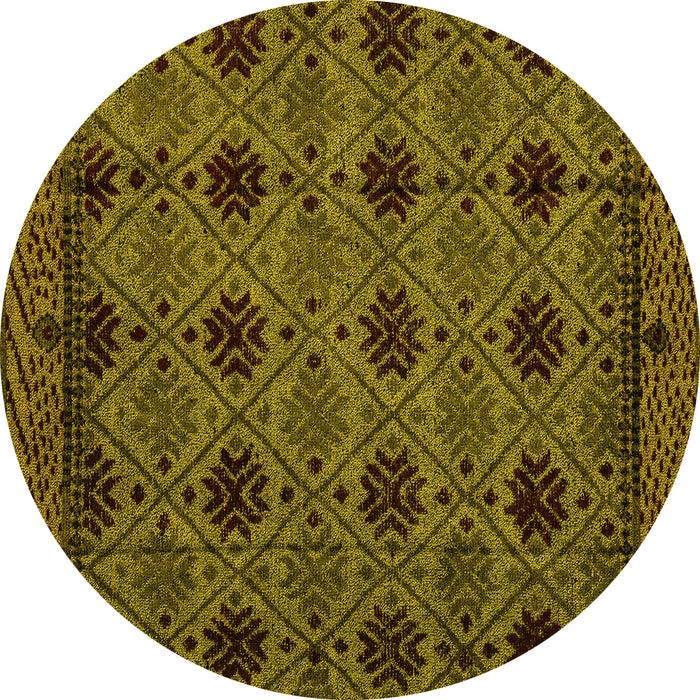 Round Abstract Yellow Modern Rug, abs4366yw