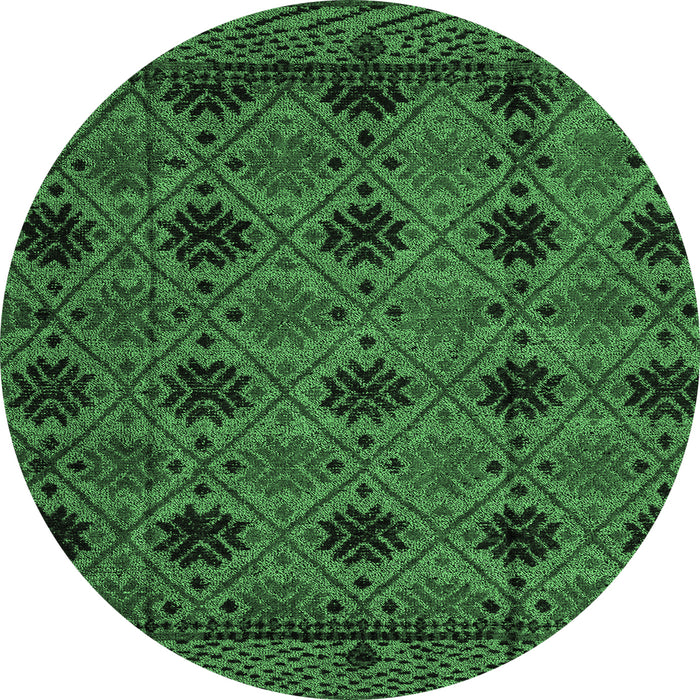 Round Machine Washable Abstract Emerald Green Modern Area Rugs, wshabs4366emgrn