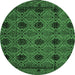 Round Machine Washable Abstract Emerald Green Modern Area Rugs, wshabs4366emgrn