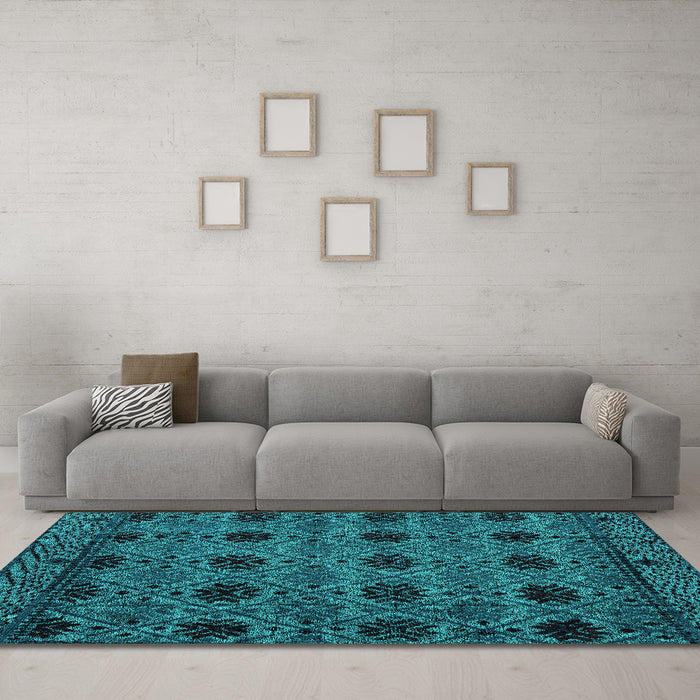 Machine Washable Abstract Turquoise Modern Area Rugs in a Living Room,, wshabs4366turq