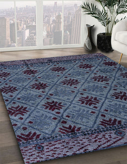 Machine Washable Abstract Slate Blue Grey Blue Rug in a Family Room, wshabs4366